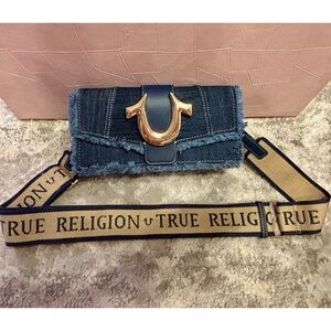 True Religion Denim Crossbody Bag with Gold Accent